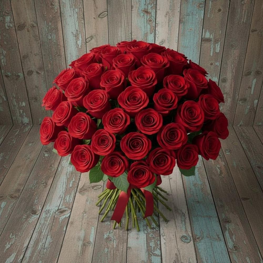 Букет 55 Красных роз Фридом в Красном