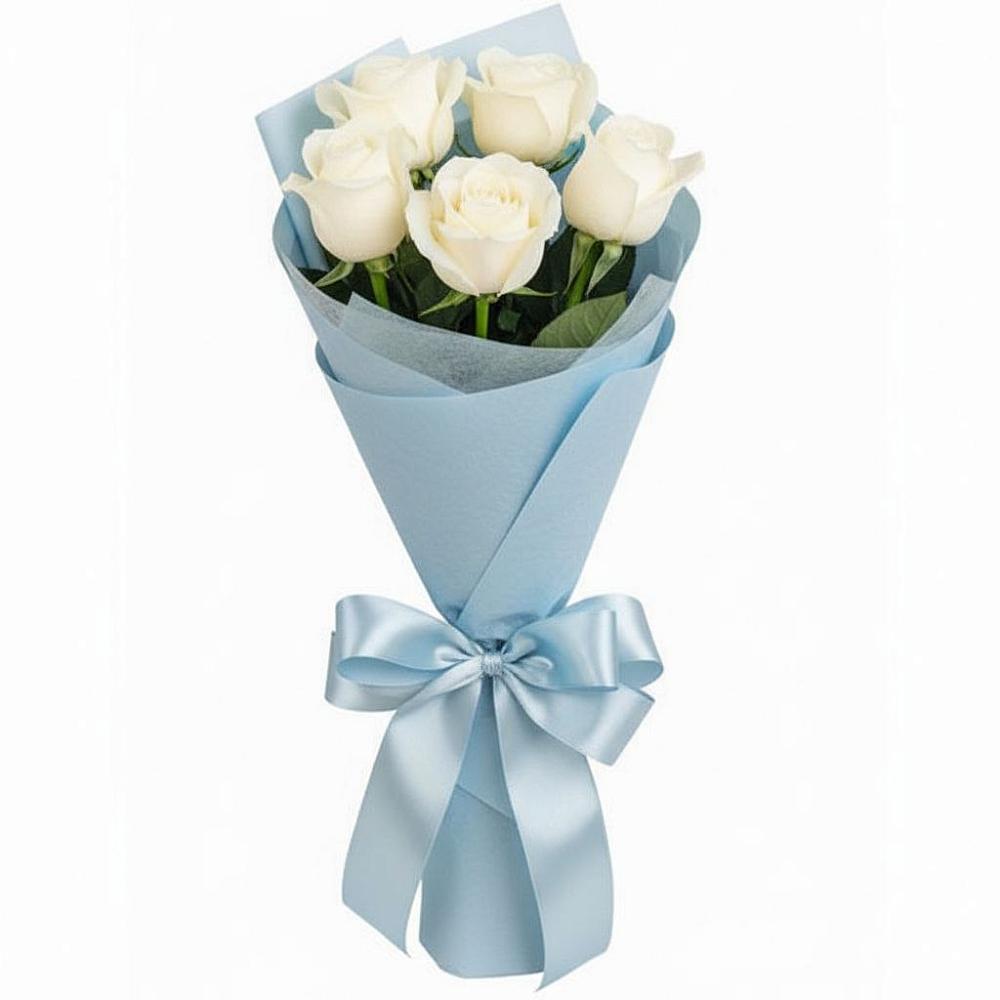 Букет 5 Белых роз Проуд в Красном