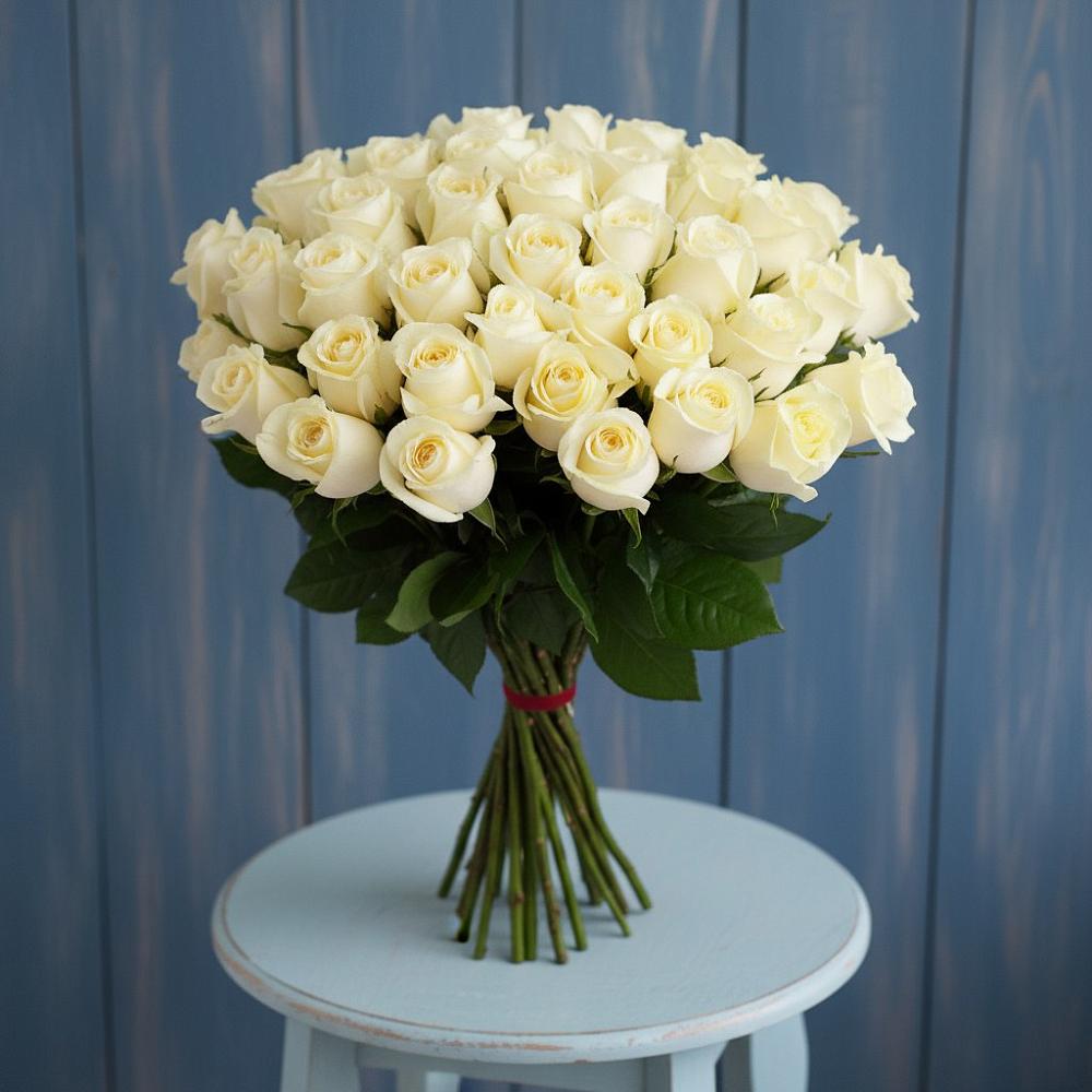 Букет 51 Белая роза Эдлесс Лав в Красном