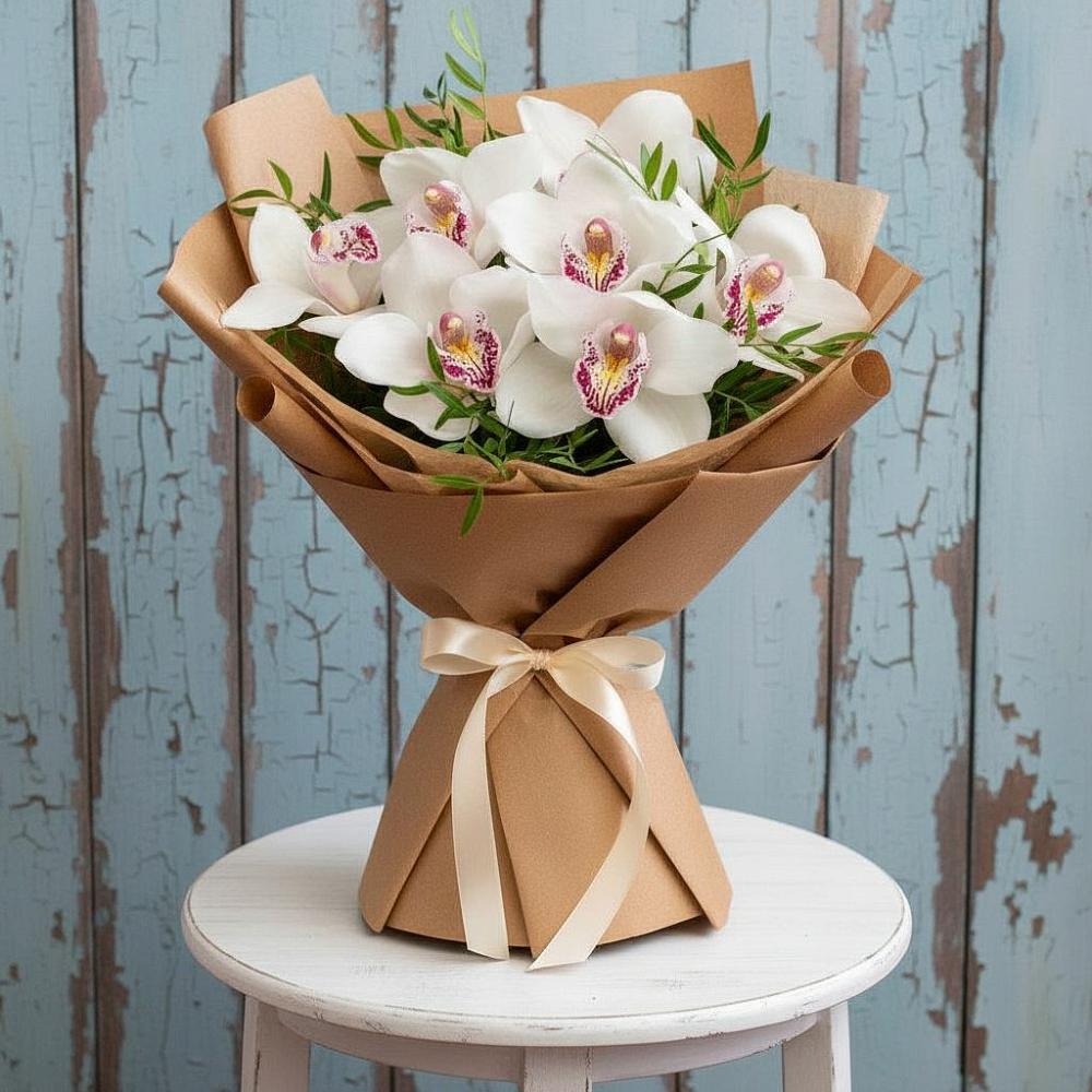 Букет цветов из: Орхидеи и Розы в Красном