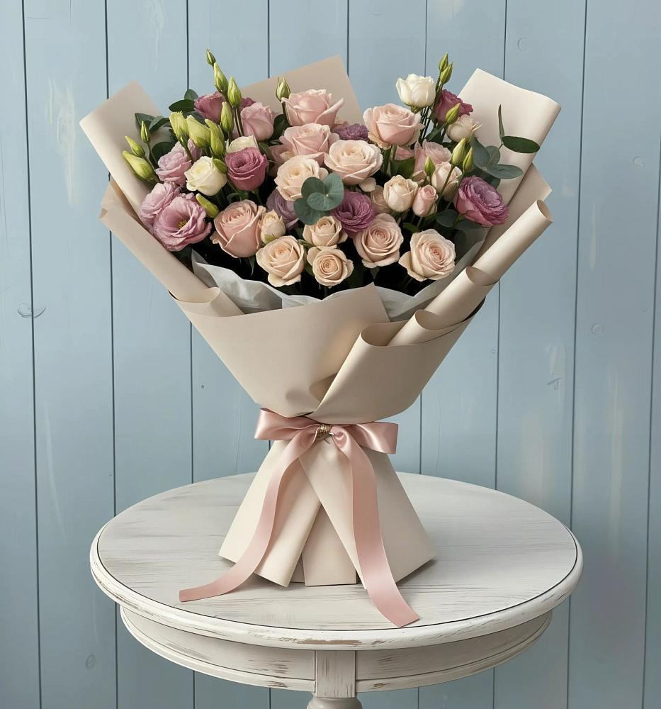 Букет цветов из: Розы и Лизиантусы в Красном