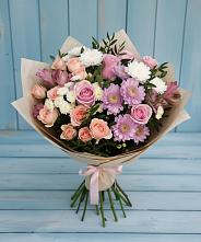 Букет цветов из:  Хризантемы, Розы и Альстромерии #REPLACE_PRED# Красном