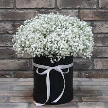 Цветочная композиция из Гипсофила в шляпной коробке в Красном